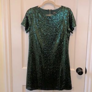 Party Hour Dark Green Sequin Short Sleeve Dress